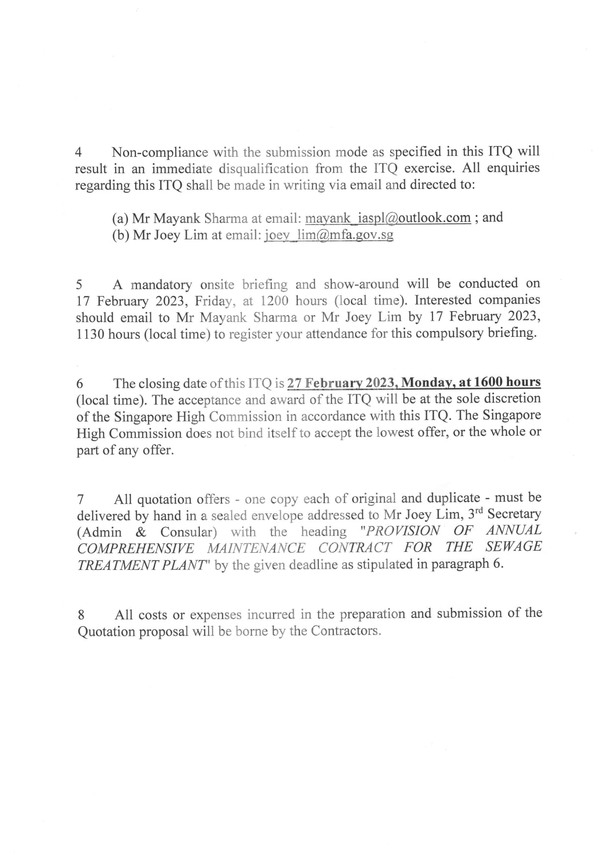 Document with numbered paragraphs, email addresses, and deadlines highlighted.